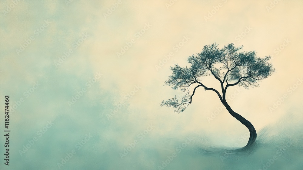 Poster surreal tree with branches transforming into flowing style signifying dreamlike nature and artistic 