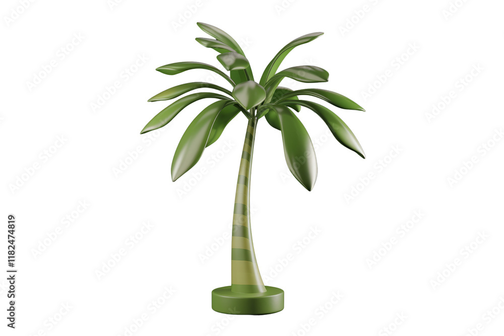 Leinwandbilder stylized 3d render of a green palm tree with striped trunk, isolated on transparent background. back