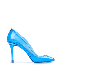 A High Heel made of Glass or Blue plastic isolated on white background