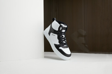 Casual fashion comfortable white shoes with leather accent. Seasonal sales or discounts on shoes....