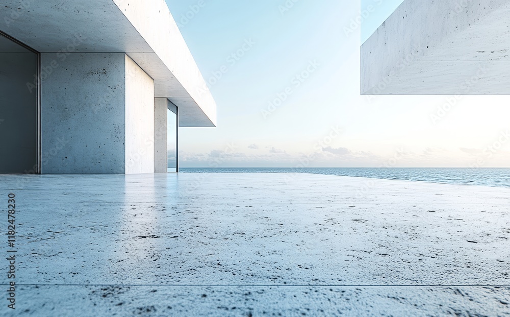 Poster modern minimalist seaside architecture with concrete structures and ocean view