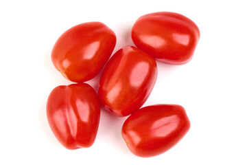 Fresh cherry tomatoes with Sweet basil leaves, isolated on white background.