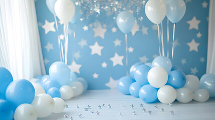 It's a boy new born baby text on sign board with cute little blue background
