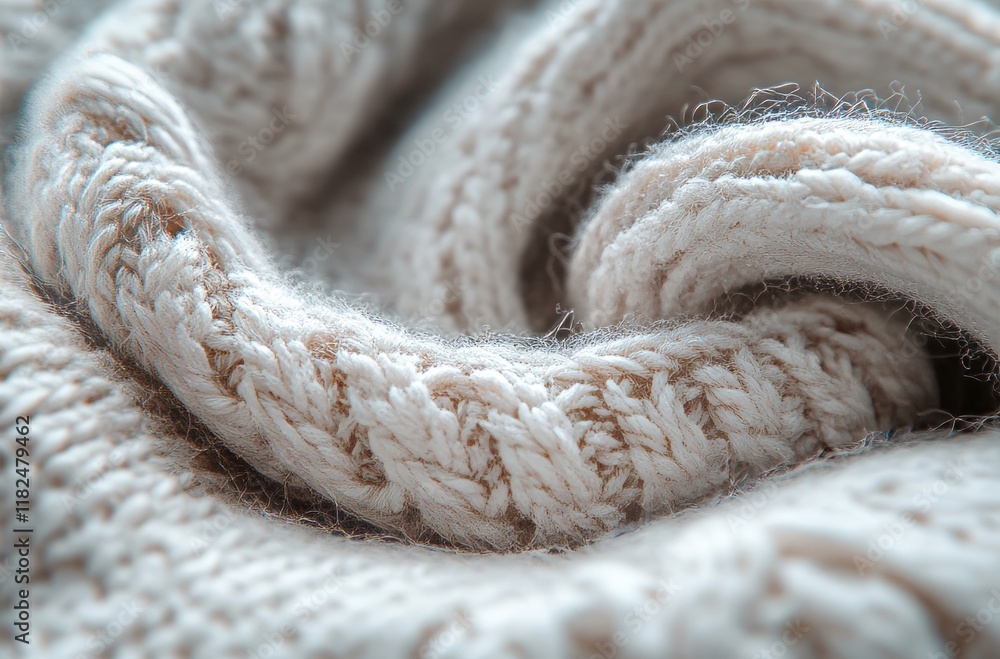 Poster close-up of soft beige knitted fabric with intricate patterns