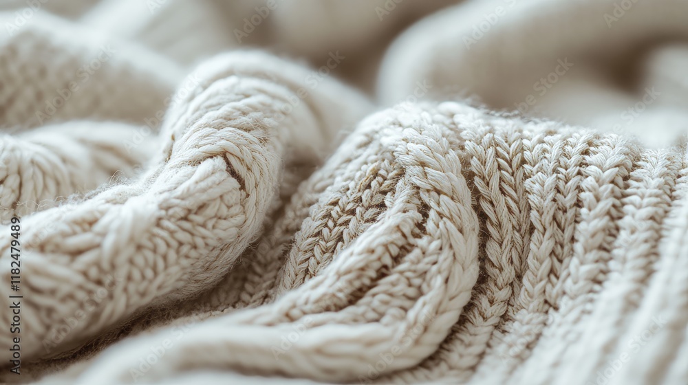 Poster close-up of soft beige knitted fabric with intricate patterns