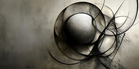 Abstract Monochrome Art Swirling Lines and Organic Forms Modern Digital Painting