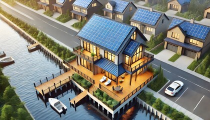 Obraz premium Solar-Powered Home with a Waterside View