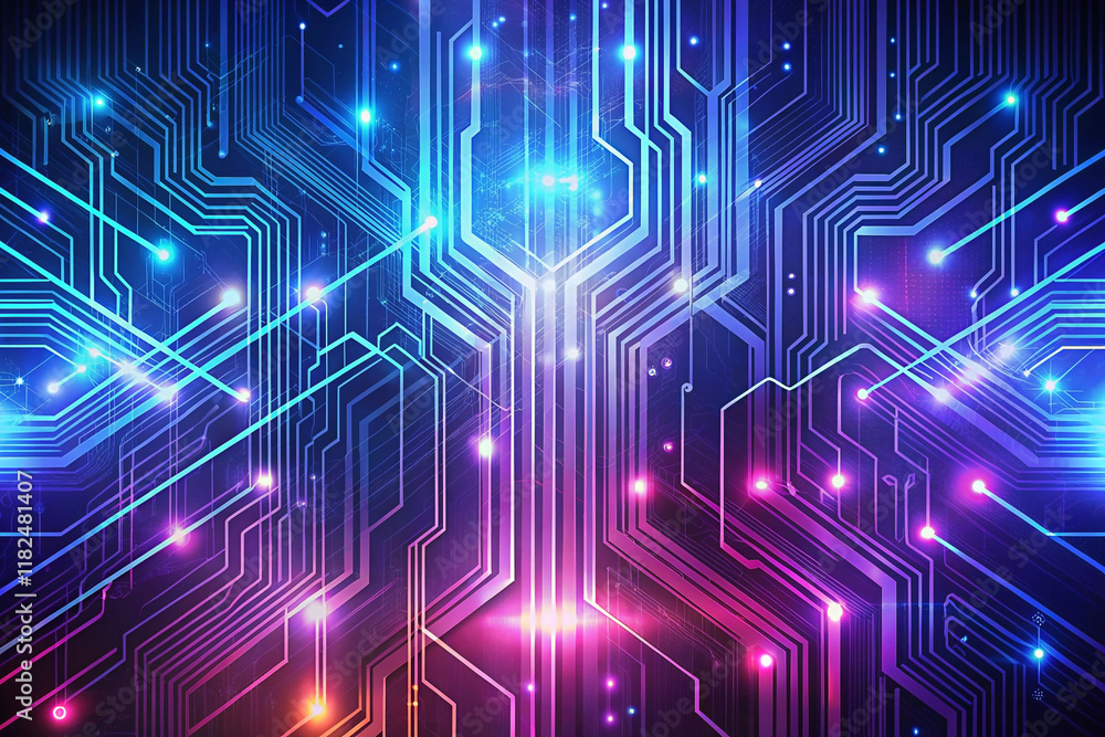 Poster abstract glowing circuit board pattern.