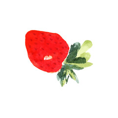 Hand drawn watercolor strawberry bunch with green leaves, delicious food art isolated on white background.