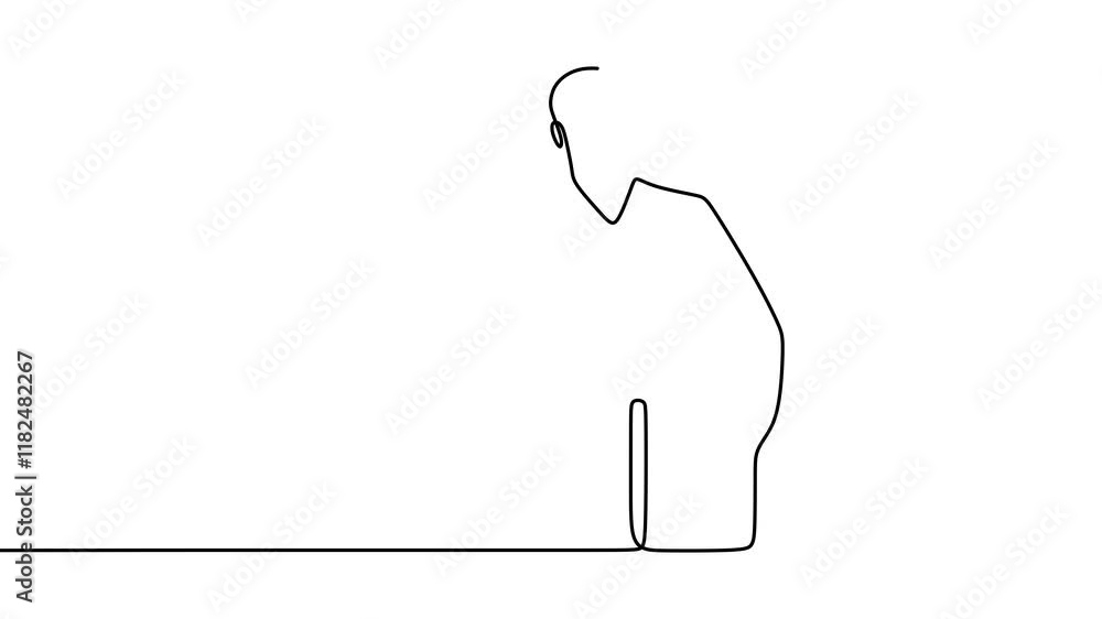 Poster continuous drawing line art of public speech with black line and white background. one line animatio