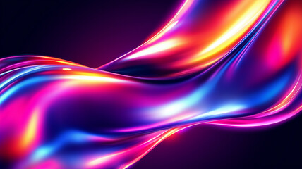 Fototapeta premium Liquid fluid holographic rainbow horizontal abstract background. Smooth waves of colorful holographic poster. Bright colorful wallpaper. Digital raster bitmap. Photo style. AI artwork. 