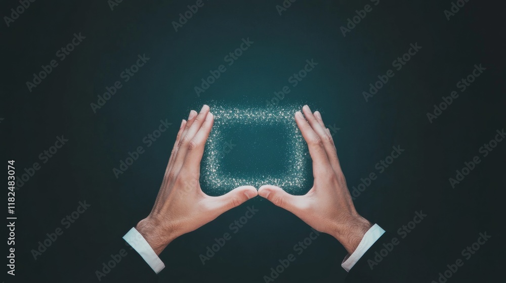 Poster Unity and Security Hands Forming a Digital Lock on Encrypted Background