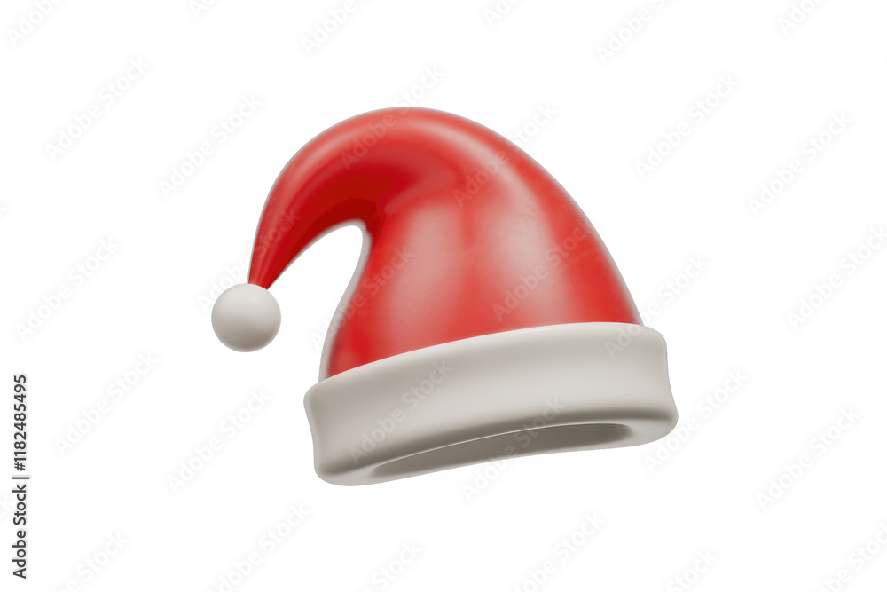 Poster a 3d render of a red santa hat with white trim, isolated on a transparent background. background rem