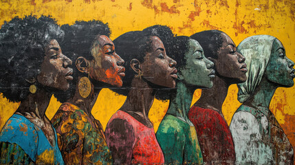 Fototapeta premium Women standing together in bold confidence: Black History Month