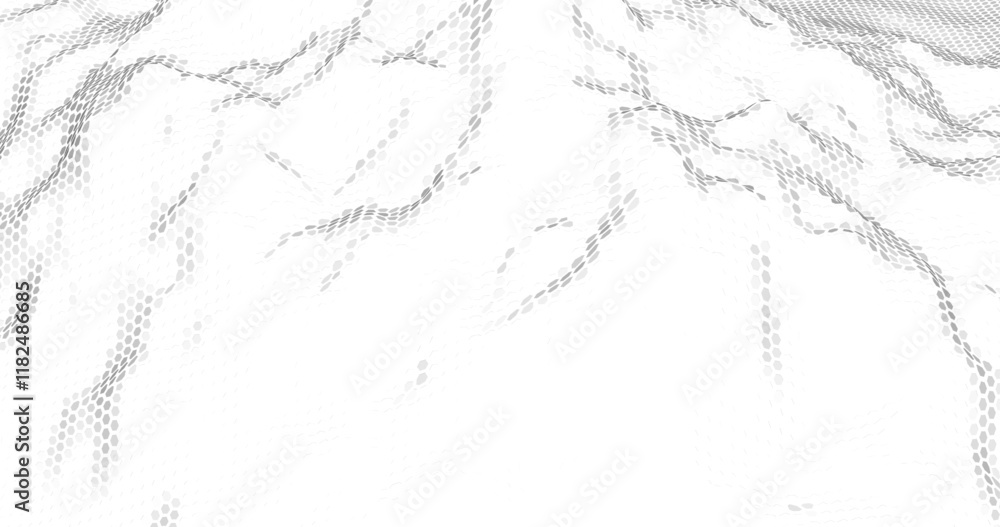 Poster monochrome pattern of small dots creating the effect of a three-dimensional wavy surface. vector ill
