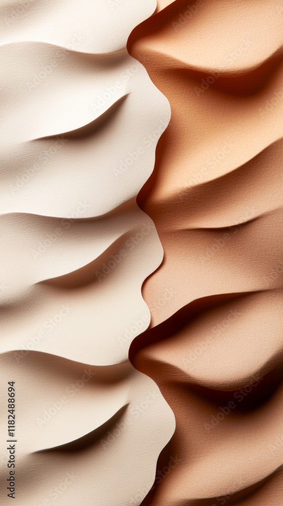 Poster warm toned abstract waves of layered paper in soft light