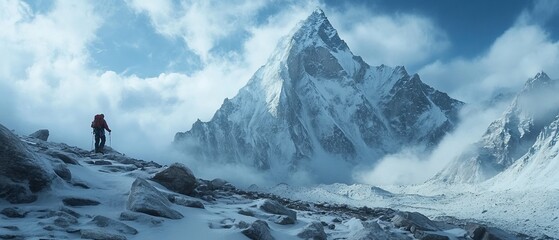 Climber on Snowy Mountain Peak