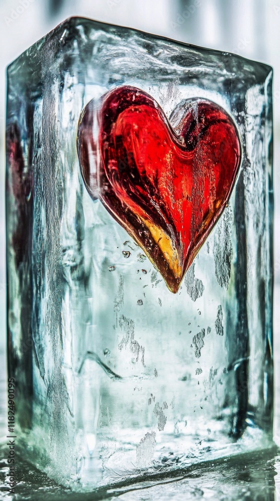 Aufkleber heart carved into a clear block of ice with light refracting through it, creating a beautiful displa