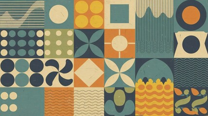 Mid Century Modern Geometric Abstract Pattern, Vintage Tile Design for Textile, Wallpaper, and Print