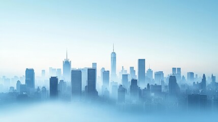 Naklejka premium Skyline of skyscrapers amidst misty morning in urban cityscape