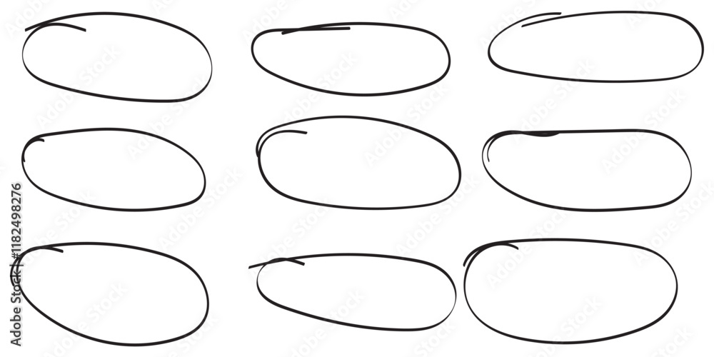 Poster set of hand drawn ellipses doodle. scribble ovals and bubbles to circle and highlight text. collecti