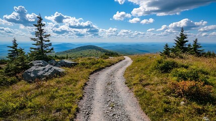 Obraz premium Mountaintop Trail Scenic Vista With Trees And Blue Sky