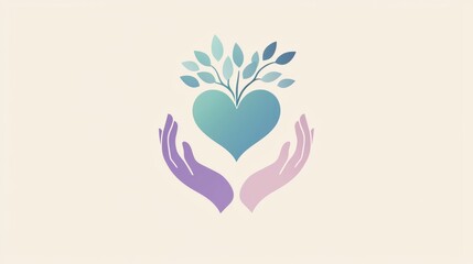 Obraz premium Symbolic growth and care with heart and hands in tranquil pastel colors