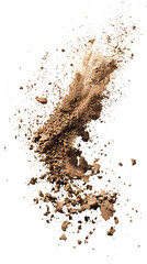 Dry soil explosion side view Isolated on white background