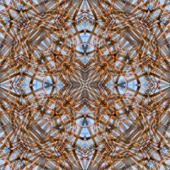 Wood and metal kaleidoscope abstract.