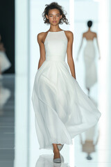 Naklejka premium Flowy halter-neck wedding dress with contemporary design