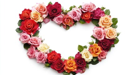 Colorful roses form a heart shape