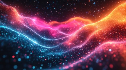 Fototapeta premium A vibrant abstract representation of waves and particles in a cosmic setting.