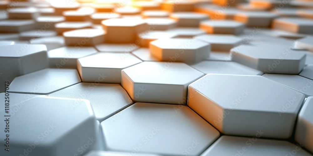 Poster hexagonal tiles create a unique surface pattern with soft lighting highlighting their angles