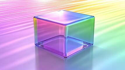 Vibrant Rainbow Glass Cube Abstract 3D Render