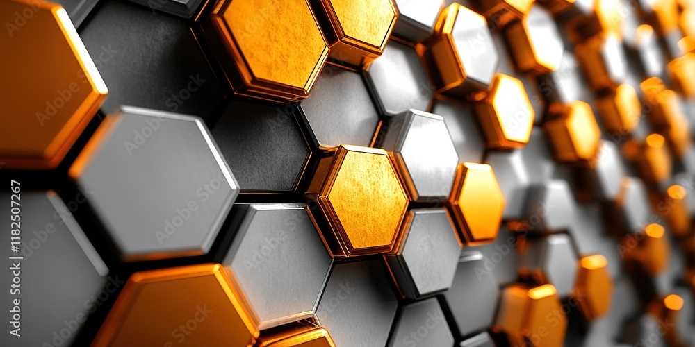 Aufkleber interlocking hexagonal tiles create a striking pattern of black and orange in modern design
