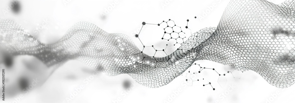 Poster intricate representation of molecular structures and wave patterns conveying scientific innovation i