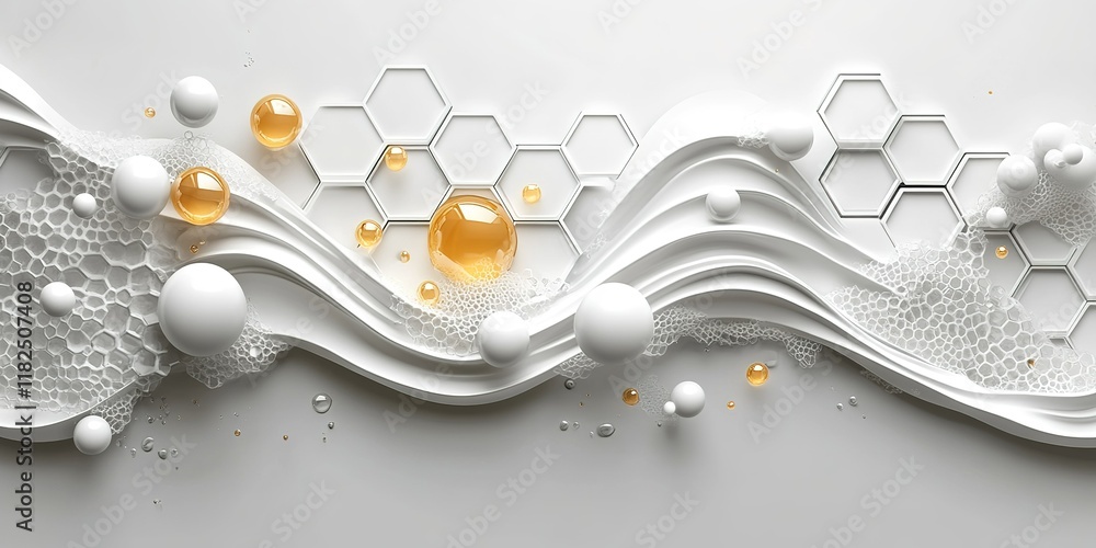 Poster abstract design featuring flowing textures and geometric shapes with a light color palette and organ