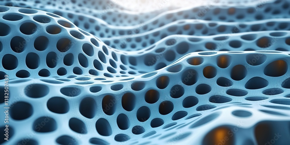 Poster unique porous structure with blue tones and intricate patterns creating a captivating visual effect