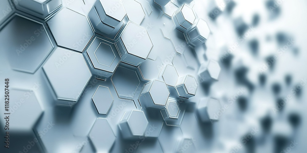Poster abstract pattern of silver hexagonal shapes creating a modern textured wall design suitable for vari