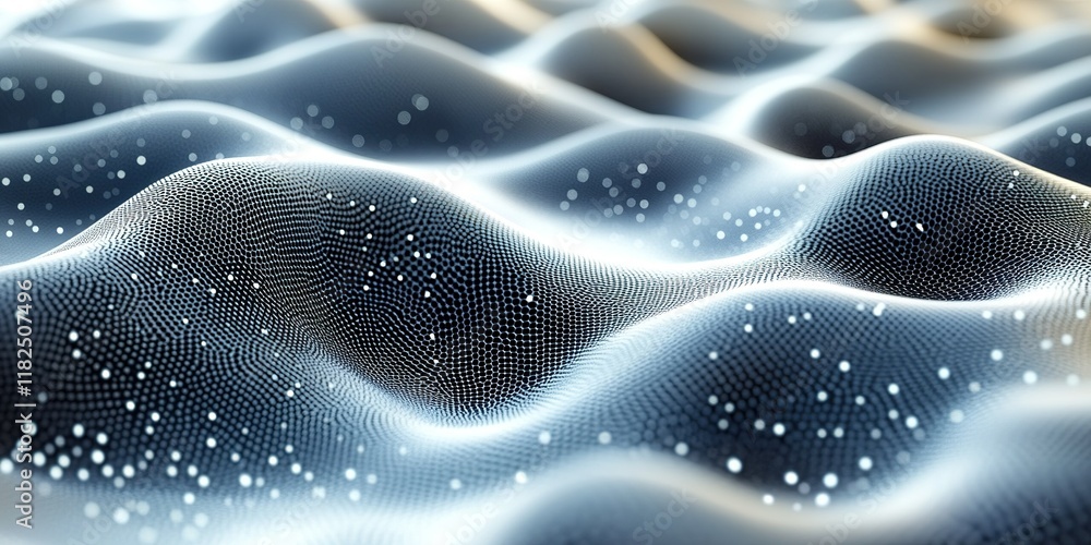 Poster digital wave patterns create a mesmerizing three-dimensional landscape filled with luminous particle