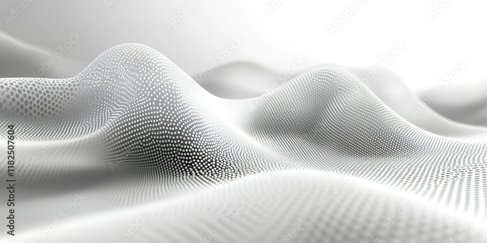Poster white digital landscape with textured waves creating a serene abstract visual experience