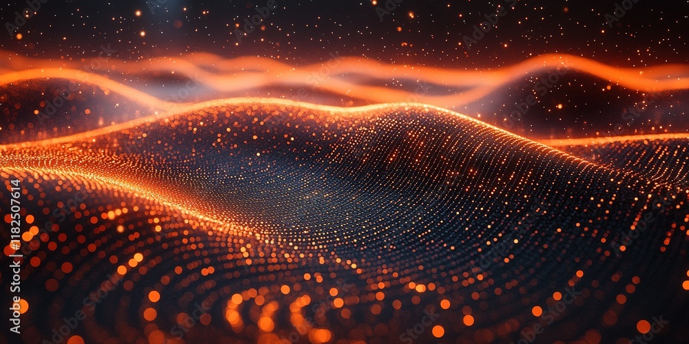 Poster dynamic waves of orange light create a mesmerizing visual experience in a dark environment