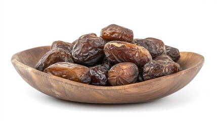 Obraz premium Organic medjool dates in wooden bowl - healthy natural sweet snack