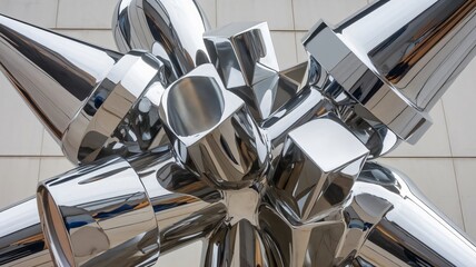 Abstract Chrome Sculpture, Modern Geometric Metal Art Installation