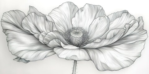 Fototapeta premium Intricate black and white sketch of a delicate flower showcasing detailed petals and textures