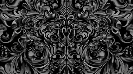 Intricate Black and White Design with Ornate Patterns
