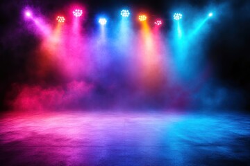 Colorful stage lights illuminate smoky concert floor (1)