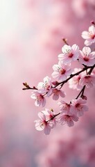 Delicate Pink Cherry Blossoms Branch in Springtime
