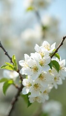 Obraz premium Delicate White Flowers Blooming on Tree Branch in Spring