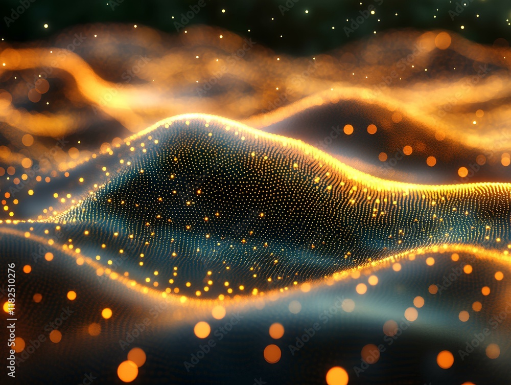 Poster the image features a mesmerizing 3d rendering of an undulating, wavy terrain that appears to shimmer